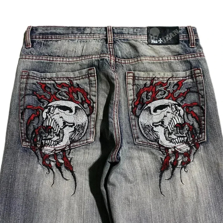 Retro Y2k Pants Hip Hop Skull Pattern Streetwear - Swefashionstore