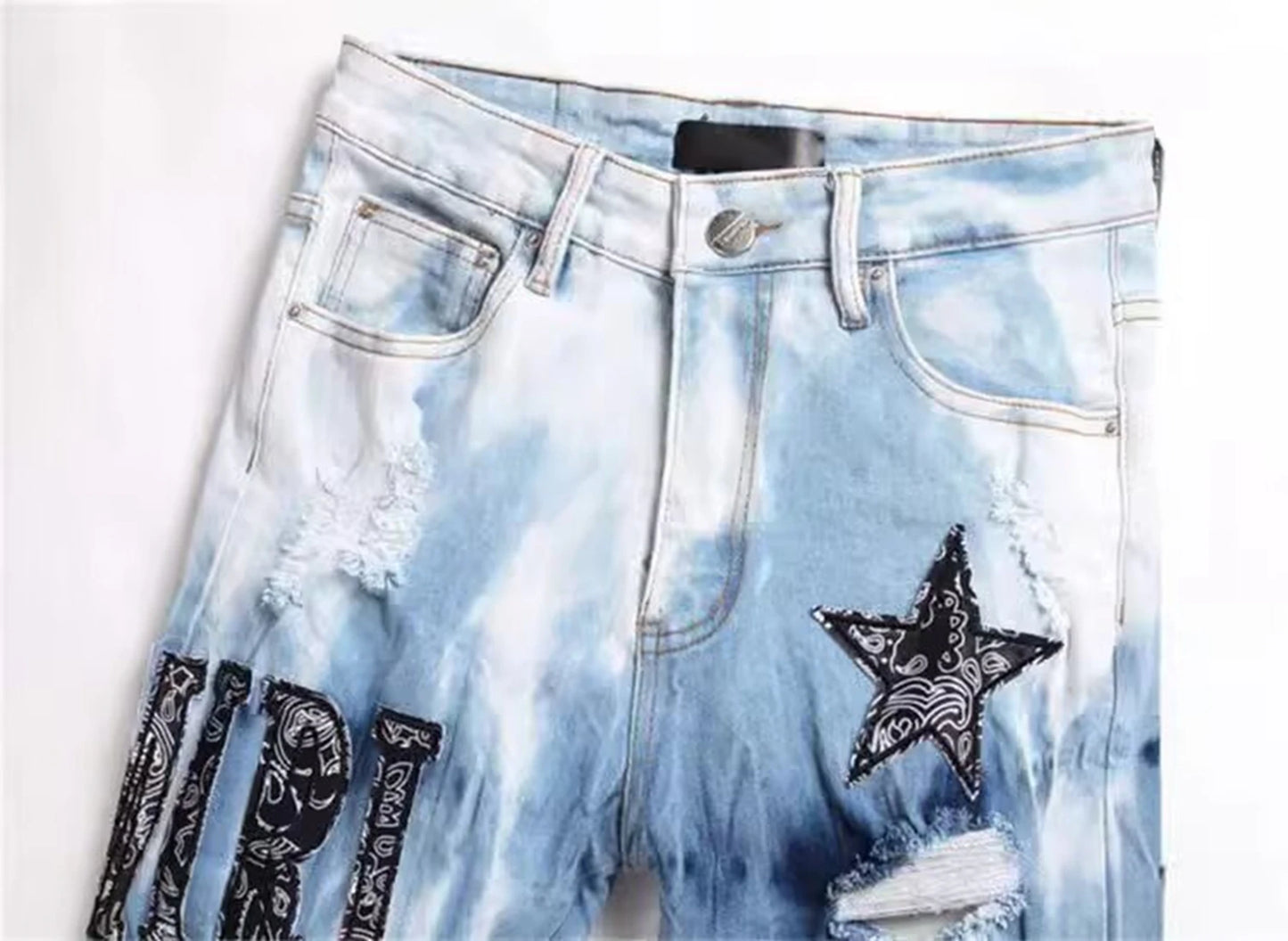 Y2K Stern Stickerei BROKEN Hole STRETCH Streetwear Jeans