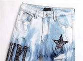 Y2K Star Embroidery BROKEN Hole STRETCH Streetwear Jeans - Swefashionstore