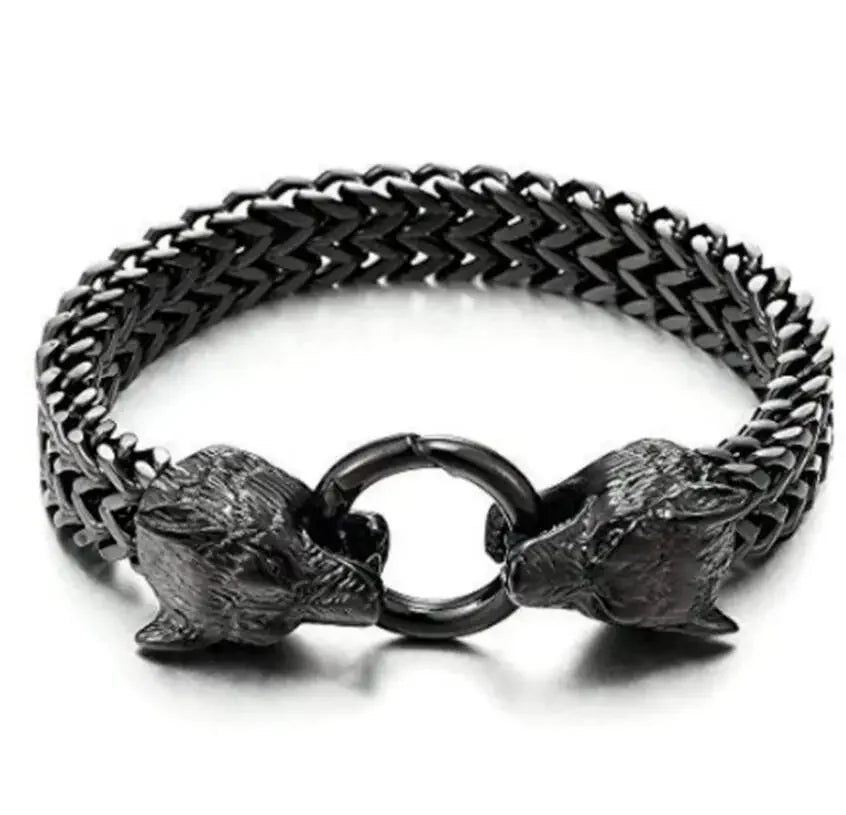 Stainless Steel Double Wolf Head Bracelet - Swefashionstore