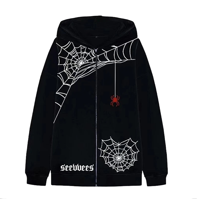 Zzsykd Strass-Kapuzenpullover mit durchgehendem Reißverschluss, Skelett-Gothic-Sweatshirt