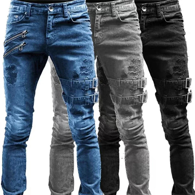 RETRO Moto Biker Straight Elastic Jeans Streetwear Y2K - Swefashionstore