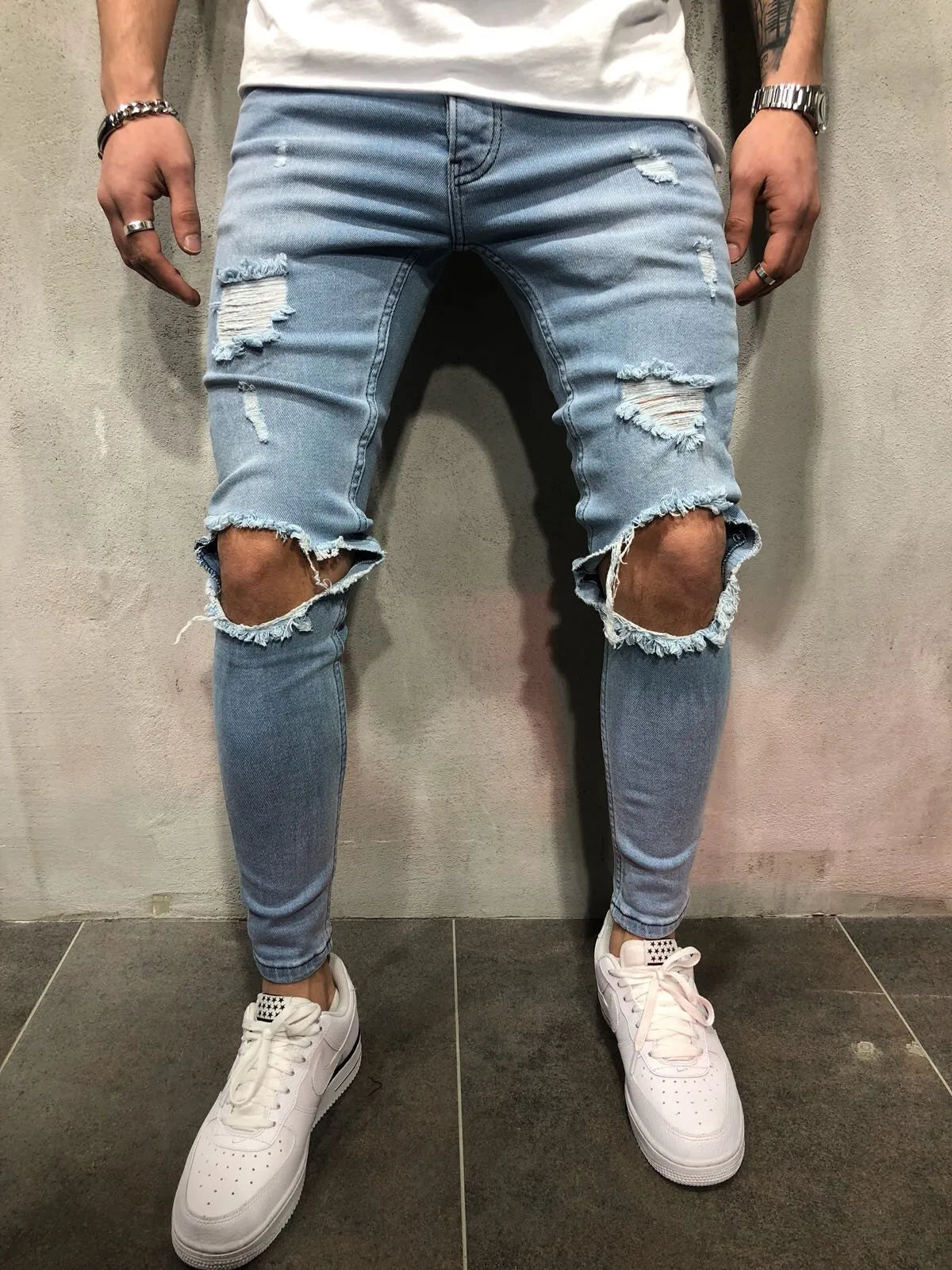 FASHION Skinny Ripped Denim Biker Jeans High Quality - Swefashionstore