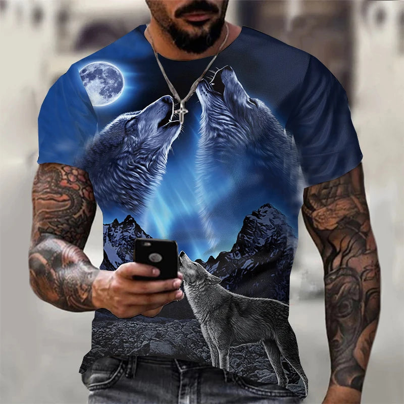 3D Print Wolf T-shirt For Men Summer Oversized Short Sleeve Tops Pullover 2023 Fashion Streetwear Men&