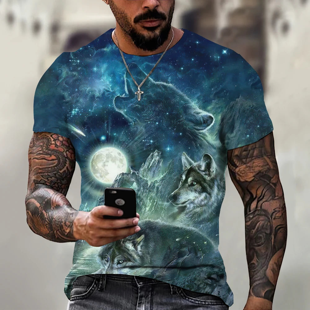3D Print Wolf T-shirt For Men Summer Oversized Short Sleeve Tops Pullover 2023 Fashion Streetwear Men&