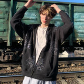 Zzsykd Rhinestone Full-Zip Hoodie Skeleton Goth Sweatshirt - Swefashionstore