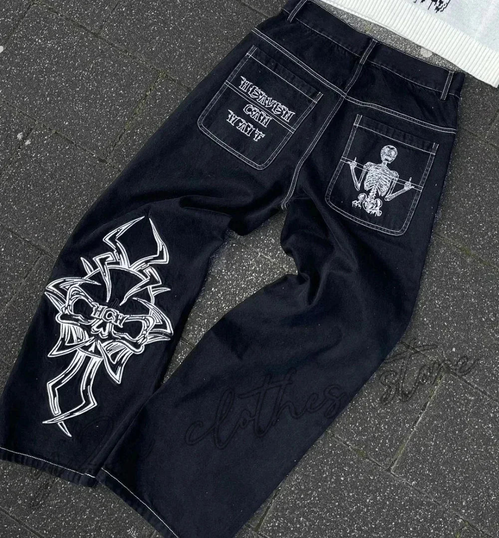 Retro Y2k Pants Hip Hop Skull Pattern Streetwear - Swefashionstore