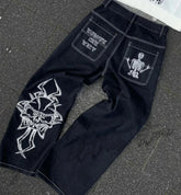 Retro Y2k Pants Hip Hop Skull Pattern Streetwear - Swefashionstore