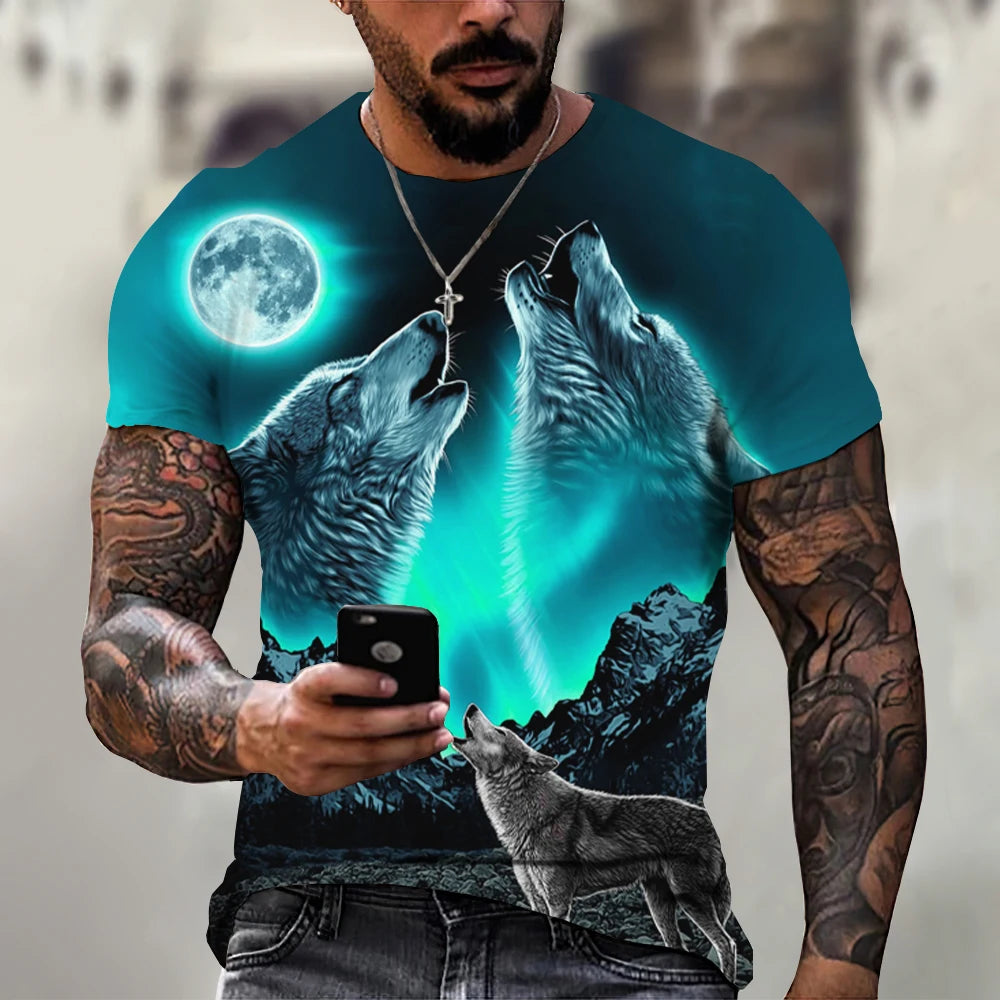 3D Print Wolf T-shirt For Men Summer Oversized Short Sleeve Tops Pullover 2023 Fashion Streetwear Men&