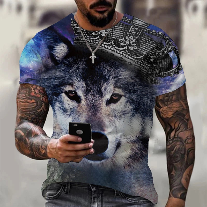 3D Print Wolf T-shirt For Men Summer Oversized Short Sleeve Tops Pullover 2023 Fashion Streetwear Men&