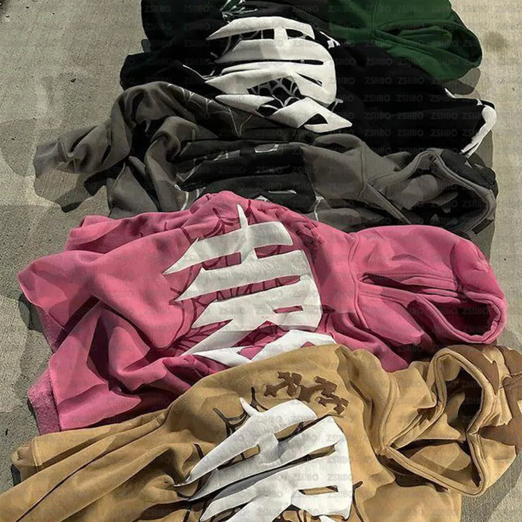 HIZILENT Hoodie Spider-Web Printed Streetwear Y2K - Swefashionstore