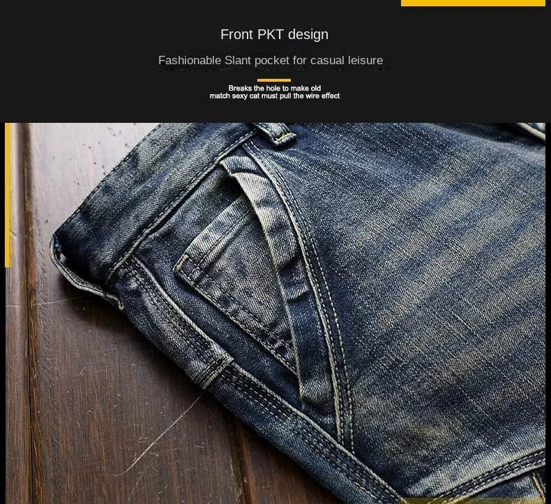 Hochwertige DENIM Jeans RETRO Straight Biker Design