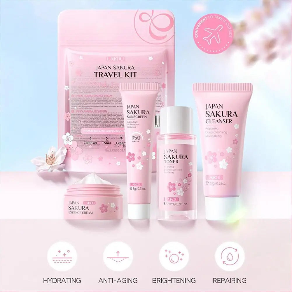 Sakura Skin Care Sets Facial Cleanser Face Face Toner Sunscreen Products Care Moisturizing Smoothing Nourishing - Swefashionstore