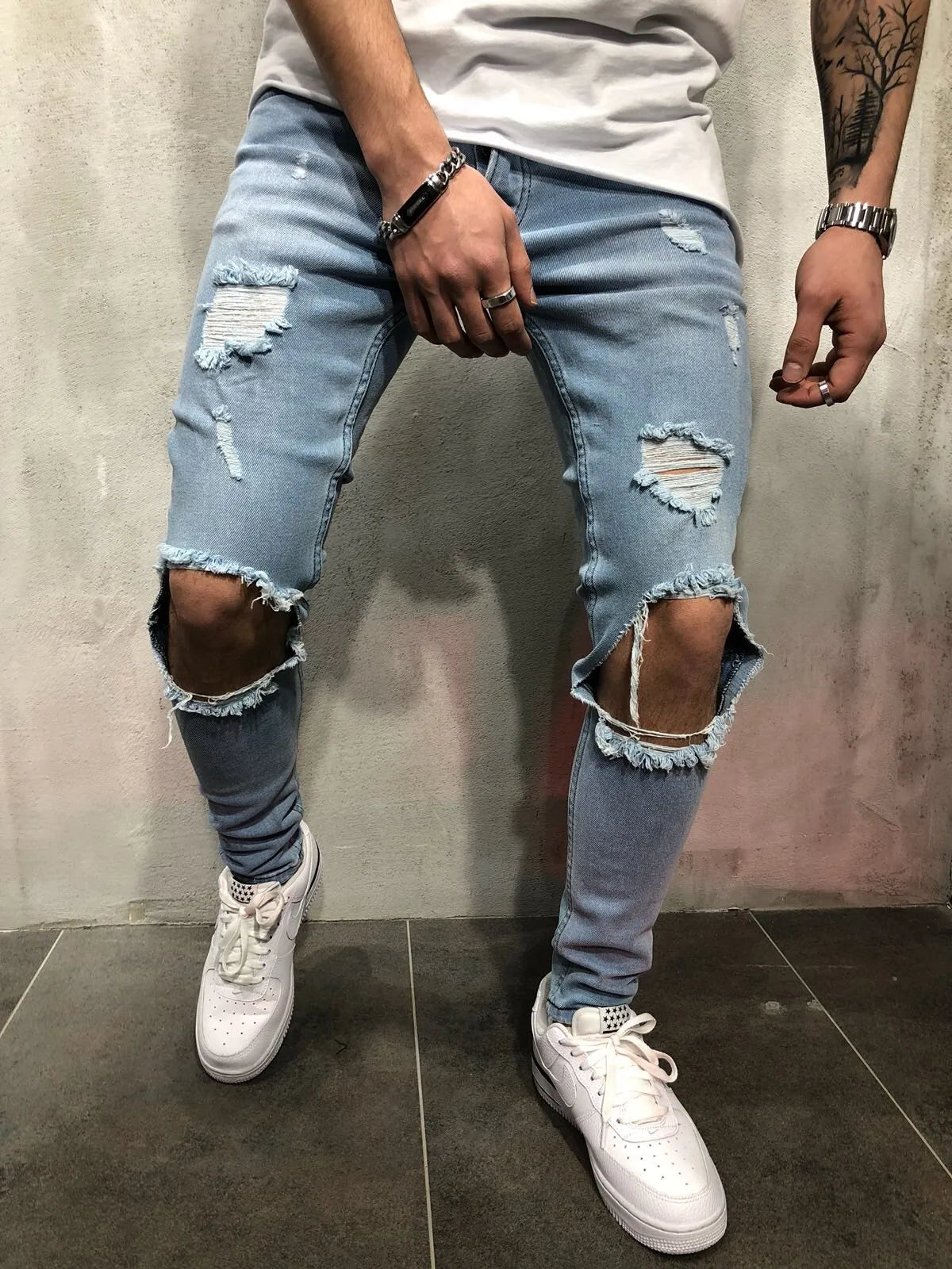 FASHION Skinny Ripped Denim Biker Jeans High Quality - Swefashionstore