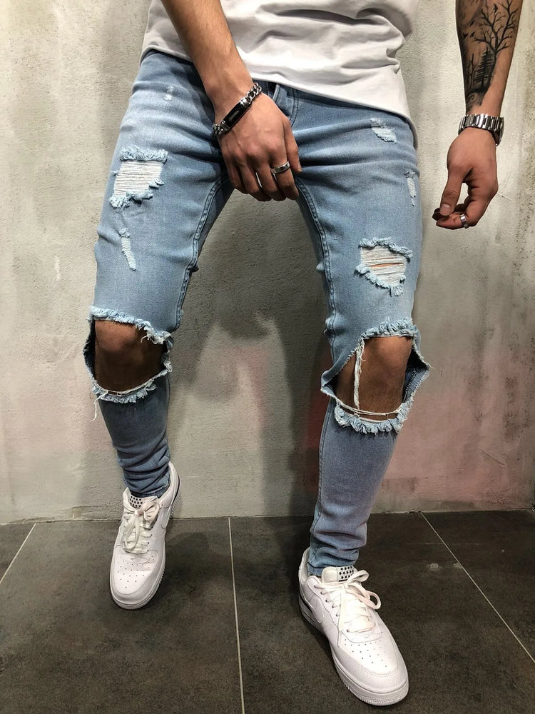 FASHION Skinny Ripped Denim Biker Jeans High Quality - Swefashionstore