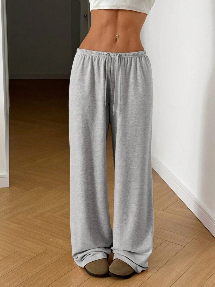 Trousers Elastic Waistband Lace-up Wide-leg Casual Pants - Swefashionstore