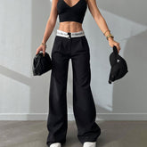 Knitted High Waist Contrast Color Loose Trousers - Swefashionstore