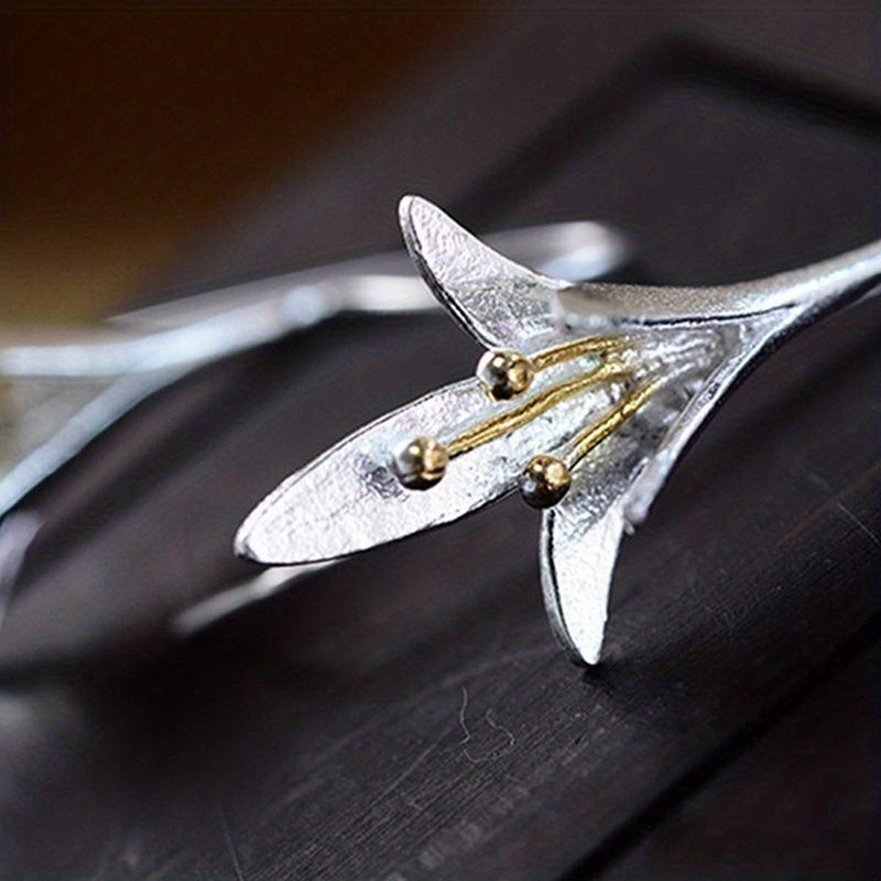 Female Fashion Vintage Blooming Flowers Two Tone Dangle Hanging Engagement Jewelry Earrings - Swefashionstore