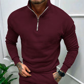 Solid Color Zipper Sweatshirt Men&