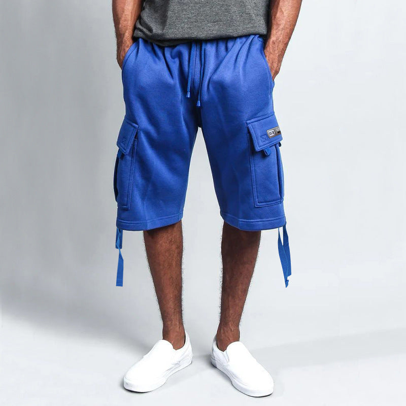 Men's CASUAL Five-point OVERALLS Multi-pocket Loose Straight Shorts