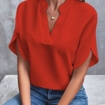 SUMMER Short-sleeved CHIFFON V-neck Shirt