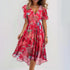 Chiffon Printed Short Sleeve Dress Summer Elegant V-neck Dresses Womens Clothing - Swefashionstore