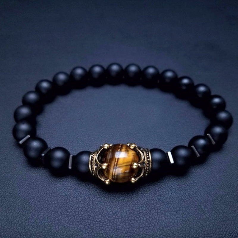 Fashion Alloy Crown Tiger Eye Bead Elastic Bracelet - Swefashionstore