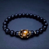 Fashion Alloy Crown Tiger Eye Bead Elastic Bracelet - Swefashionstore
