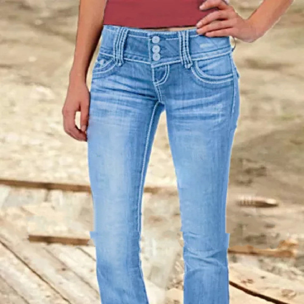 Denim Damen Low-Waist Flare Baumwolljeans