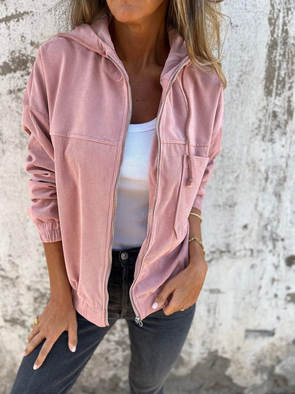 Hooded Zip-up Jacket With Pockets - Swefashionstore