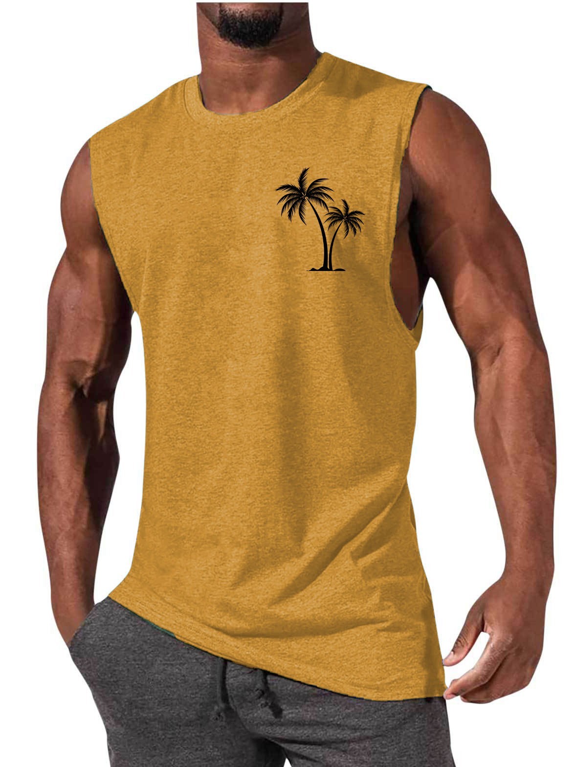 BEST SELLER Coconut Tree Embroidery Vest Summer Beach Tshirt