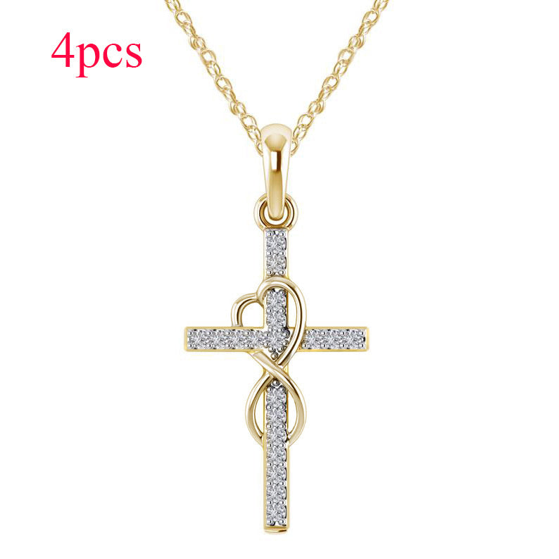 Alloy Pendant With Diamond And Eight-character Cross Necklace - Swefashionstore