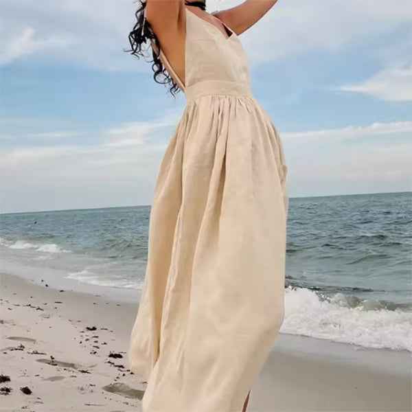 Summer V-neck Dress - High Waist Long Dress for Effortless Style - Swefashionstore