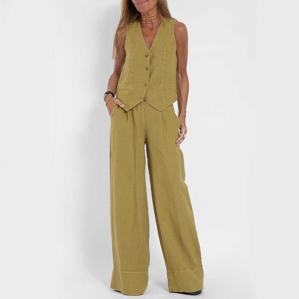 Summer Vest Suits V-neck Straight Trousers
