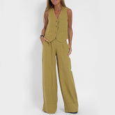 Summer Vest Suits V-neck Straight Trousers - Swefashionstore