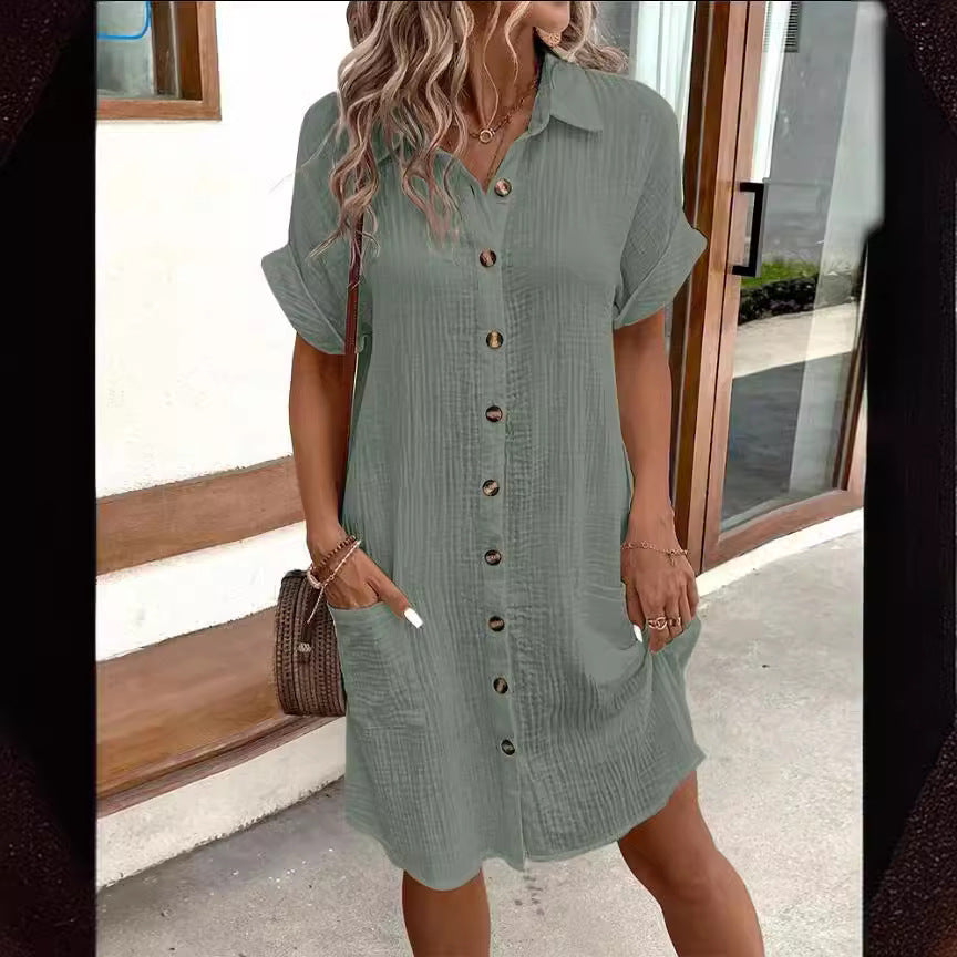 Summer Short Sleeve Shirt Dress - Swefashionstore