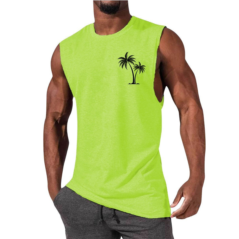 BEST SELLER Coconut Tree Embroidery Vest Summer Beach Tshirt