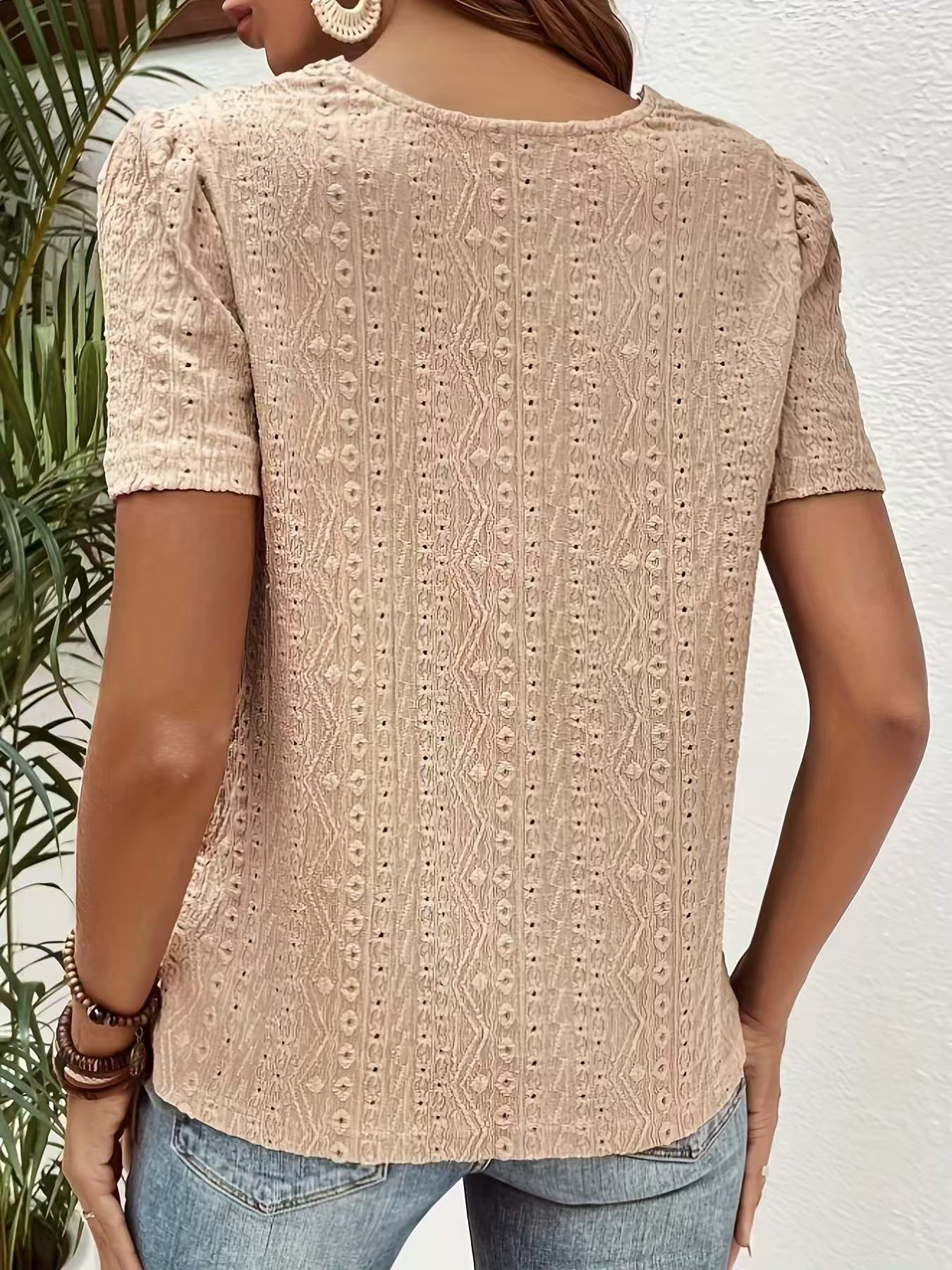 Women's Hollow Round Neck Lace Short Sleeve