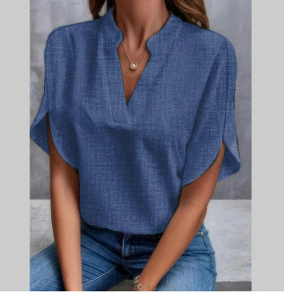 SUMMER Short-sleeved CHIFFON V-neck Shirt