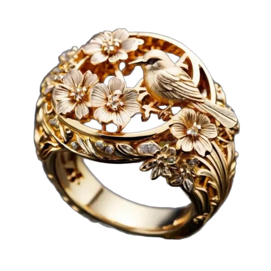 Peace Dove Branch Blade Flower Ring - Swefashionstore