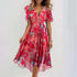 Flowers Printed V-neck Dress Summer A-line Short-sleeved Dresses For Women - Swefashionstore