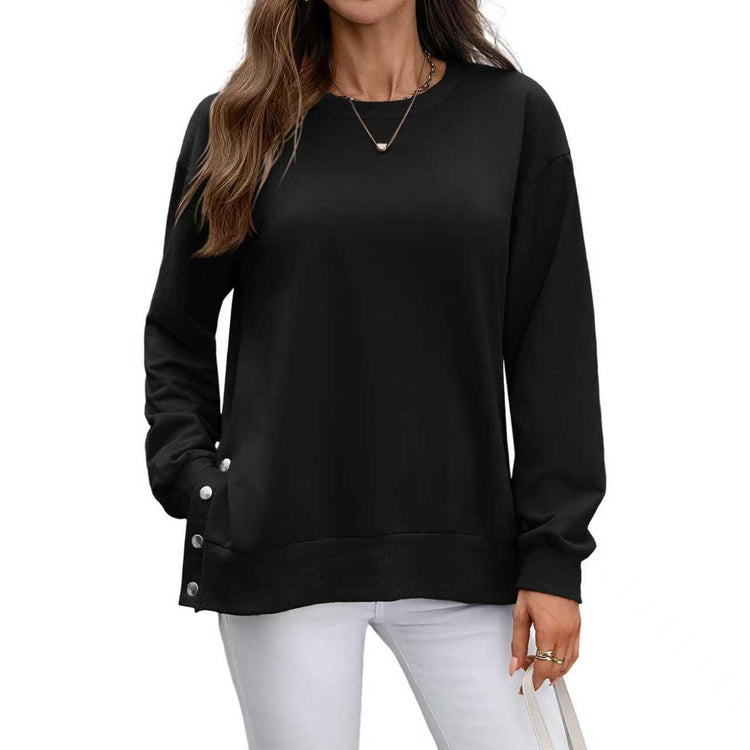 European And American Autumn And Winter Solid Color Long-sleeved Top Women - Swefashionstore