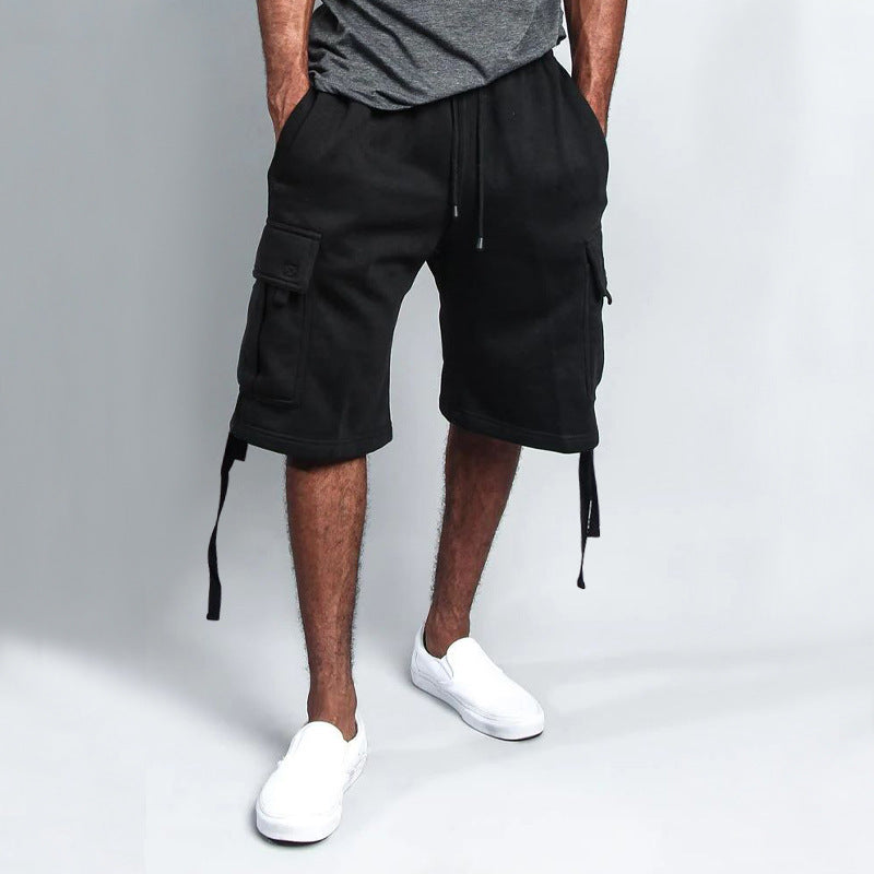 Men's CASUAL Five-point OVERALLS Multi-pocket Loose Straight Shorts