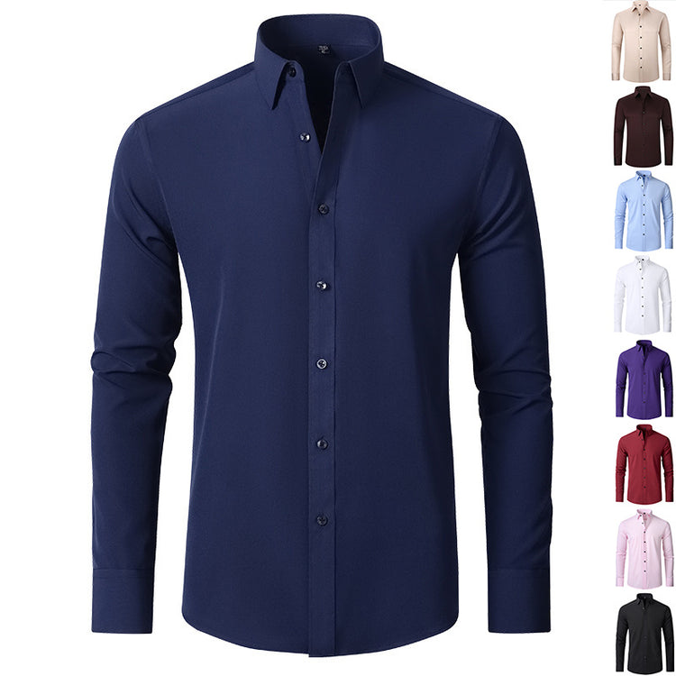 Solid Long Sleeve Shirt Fashion Slim Lapel Button Office Business Shirt Men&