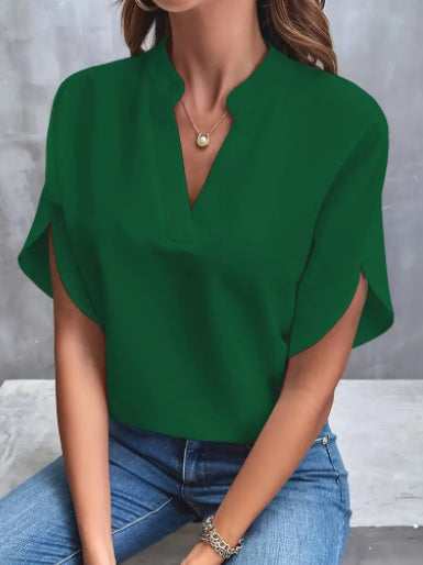 SUMMER Short-sleeved CHIFFON V-neck Shirt
