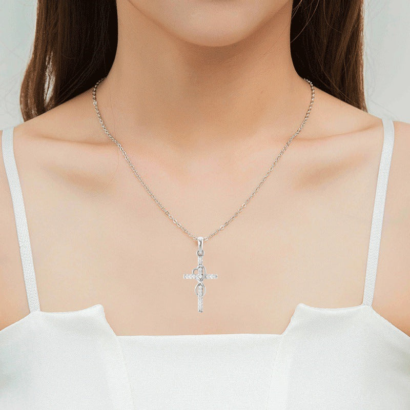 Alloy Pendant With Diamond And Eight-character Cross Necklace - Swefashionstore