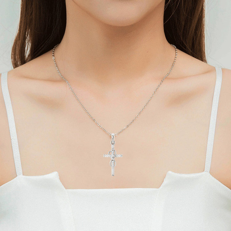 Alloy Pendant With Diamond And Eight-character Cross Necklace - Swefashionstore