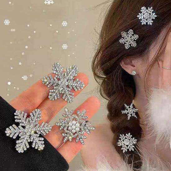 Cyrstal Snowflake Pearl Hair Clip Winter Girls Small Sweet Bobby Pins Women Fashion Retro Flower Hairside Headwear Accessories Hair Jewelry - Swefashionstore