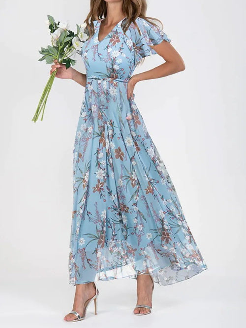 Flowers Print Short Sleeve Summer Fashion Dress - Swefashionstore