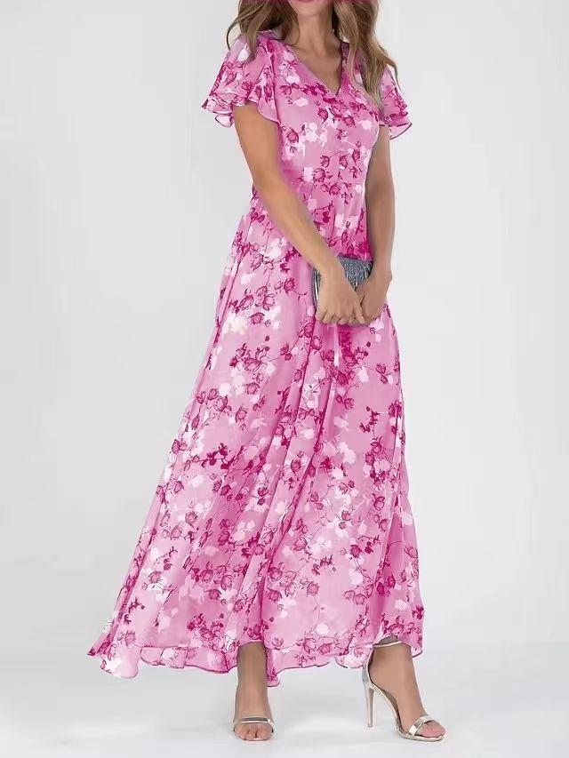 Flowers Print Short Sleeve Summer Fashion Dress - Swefashionstore
